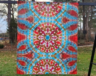 Mandala Flower Tapestry;  45" x 53"; 100% Kona Cotton; Tie Dye; Unframed Art; Wall Décor; Meditation Banner; Quilting Cotton