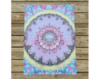 Hand Dyed Flower Mandala Tapestry in Pastel Colors;  33" x 25"; 100% Kona Cotton; Tie Dye; Unframed Art; Wall Decor: Festival Flag