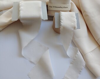 Warm Ivory High End Silk Chiffon Ribbon; Nearly 4 Yards Long; 140&quot;  (11 ft 8 in)One Continuous Piece; No Seams