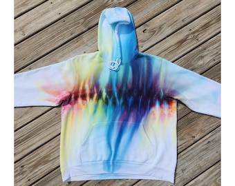 Adult XL Rainbow Tie Dye Hoodie; Hand Dyed; Wearable Art; Street Style; Rainbow Art