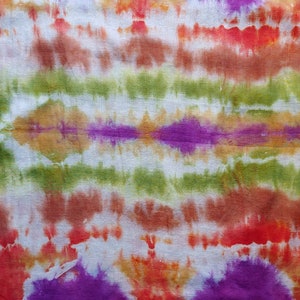 Tie Dye/ Hand Dyed Scarf 20 x 70 100% Cotton Fringed Edges Earth Tones with a Pop of Purple image 3