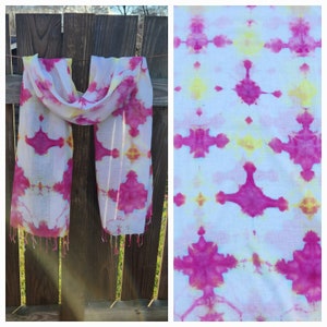 SCARF; Hand Dyed and Hand Tied; 20&quot; x 70&quot;; 100% Cotton; Fringed Edges
