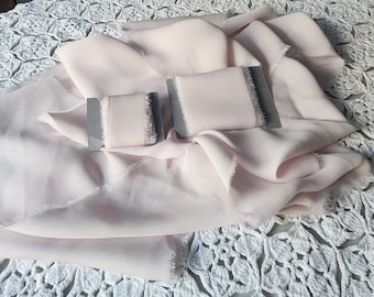 Powder Pink High End Silk Chiffon Ribbon; Over 10 Feet Long (123"/ 3.4 yards); One Continuous Piece; No Seams; Baby Pink, Pastel Pink