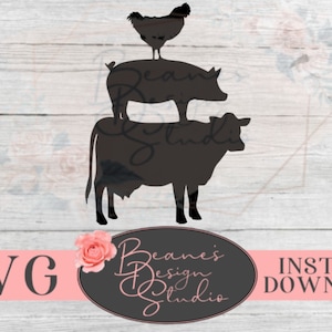 Poulet Porc Vache SVG | Conception de Chicken Cow Pig | Farmhouse SVG Design | Mignonnes dessins de coupe de ferme | Fichiers SVG pour Cricut