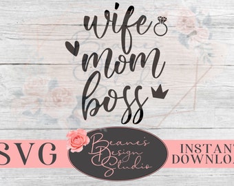 esposa mamá jefe SVG / #momlife svg / mamá svg / calcomanía para computadora portátil / calcomanía para libros Mac / calcomanía para automóviles / diseños TShirt / archivos SVG para Cricut