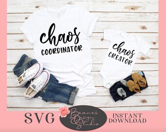 coordinador del caos creador del caos SVG / Diseño de camisa de mamá y yo / Mami e hija svg / Mami e hijo svg / Diseño de combinación de mamá bebé