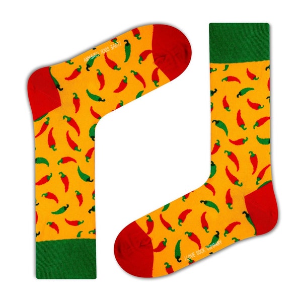 Love Sock Company Colorful Funky Fun Novelty Yellow Chili Pepper Unisex Crew Socks (Yellow Hot Chili Peppers)