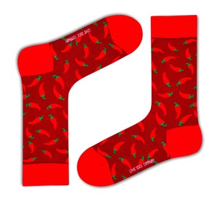 Love Sock Company Colorful Funky Fun Novelty Red Chili Pepper Unisex Crew Socks (Red Hot Chili Peppers)