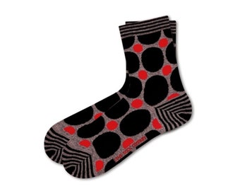 Love Sock Company Women's Funky Colorful Polka Dots Quarter Dress Socks. Organic Cotton (Black and Gray)