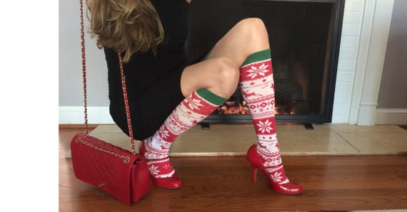 Knee High Boot Socks Christmas Design 