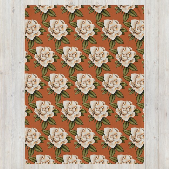 Magnolia Throw Blanket Soft Cozy Floral Blanket Warm Magnolia Blanket Orange Magnolia Throw Etsy UK