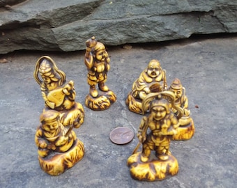 Vintage Celluloid Japanese Six Lucky God's Figurines, Japan