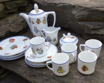 Vintage Porcelain Rudolstadt Happifats Child's Doll Tea Set, Germany