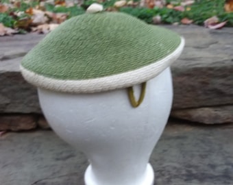 Vintage Phipps Green & White Finely Woven Straw Juliette Type Hat, 1950s