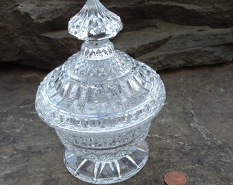 Vintage Crystal Clear 24% Lead Glass Lidded Footed Candy Dish, Made in Germany