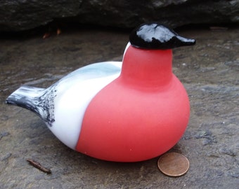 Vintage Hand Blown Art Glass Bullfinch Bird Figurine by Oiva Toikka, Littala, Finland 1990s