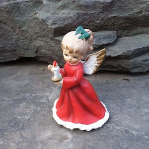 Vintage Napcoware Christmas Noel Angel  with Candle, Porcelain Napco Angel