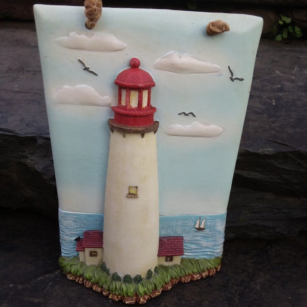 Vintage Cape May Lighthouse 3D Raiseed Relief Resin Wall Hanging by WPI, 2000