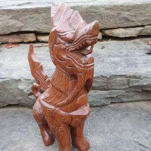 Vintage Carved Wood Foo Dog, Large Chinese Guardian Lion Shi Figurine