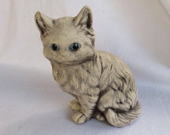 Vintage Cement Blue Eyed Kitty Cat Garden Figurine Statue