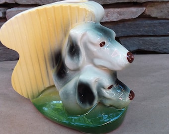 Vintage English Setter Art Deco Planter, Hunting Dog Vase or Caddy, Ceramic