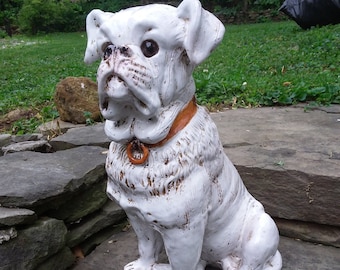 Vintage Large Terracotta White Boxer Dog Figurine, Handmade Peasant Village Italy,