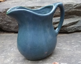 Vintage Roseville Blue Green Art Pottery Pitcher Vase, Mid-Century