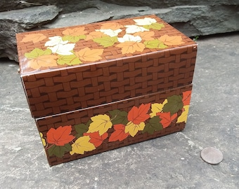 Vintage Metal Fall Leaf Themed Recipe Box with Cards, Syndicate Mtg. Co, PA