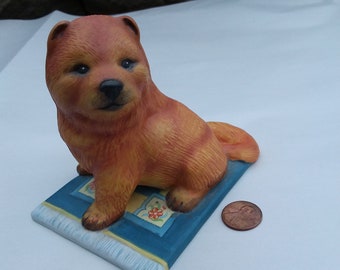 Vintage Red Chow Chow Dog Figurine, Porcelain, Franklin Mint 1987