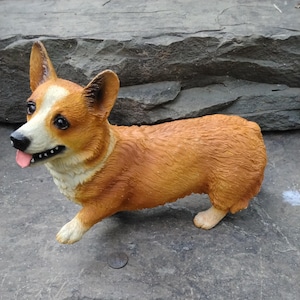 Vintage Corgi Dog Glass Eyes Chalkware or Heavy Resin Figurine, 1990s