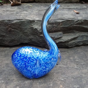 Vintage Hand Blown Blue Art Glass Elephant Paperweight
