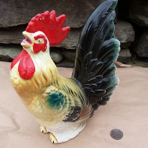 Vintage Chalkware Ceramic Rooster Figurine, Japan