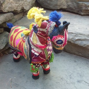 Vintage Rajasthani Indian Folk Art Horse Figurine Toy Embroidered Mirrored and Sewn