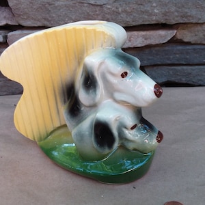 Vintage English Setter Art Deco Planter, Hunting Dog Vase or Caddy, Ceramic