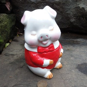 Vintage Pig in Red Jacket Sugar Bowl, Porcelain Tableware Pig