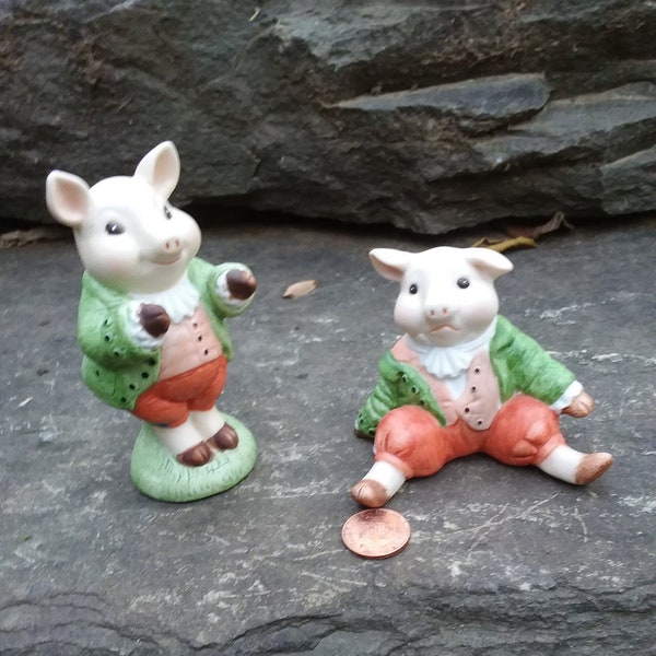 Vintage Bisque Mother Goose 2 of the 3 Little Pigs Figurines by Shafford Pig