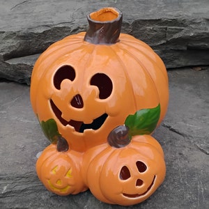 Vintage Ceramic Smiling Jack O&#39; Lantern Pumpkin Light from Mold