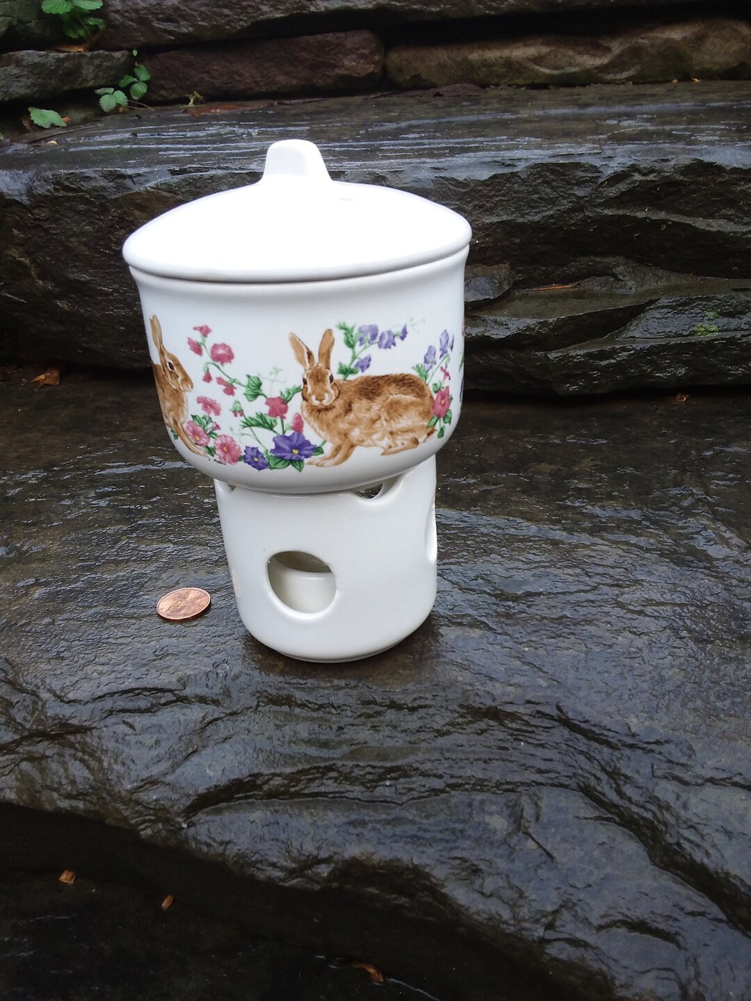 Vintage Ceramic Potpourri Designs Petunias Garden Room Scenter, Candle