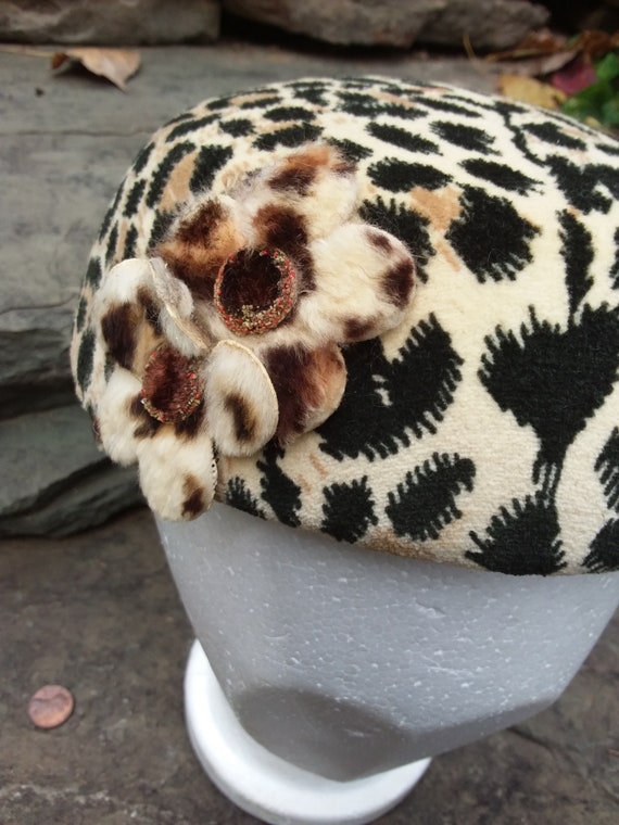 Vintage Faux Leopard Print Pill ox Hat, Fully Lin… - image 10