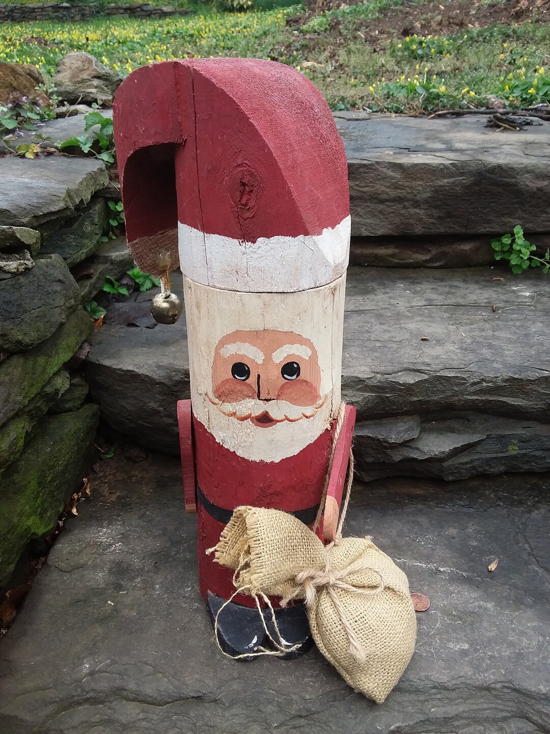 Vintage Hand-painted Wooden Santa Claus Figurine, Movable Arms, Folk ...