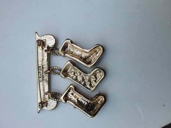 Vintage Napier Christmas Stockings on Mantel Brooch View 4
