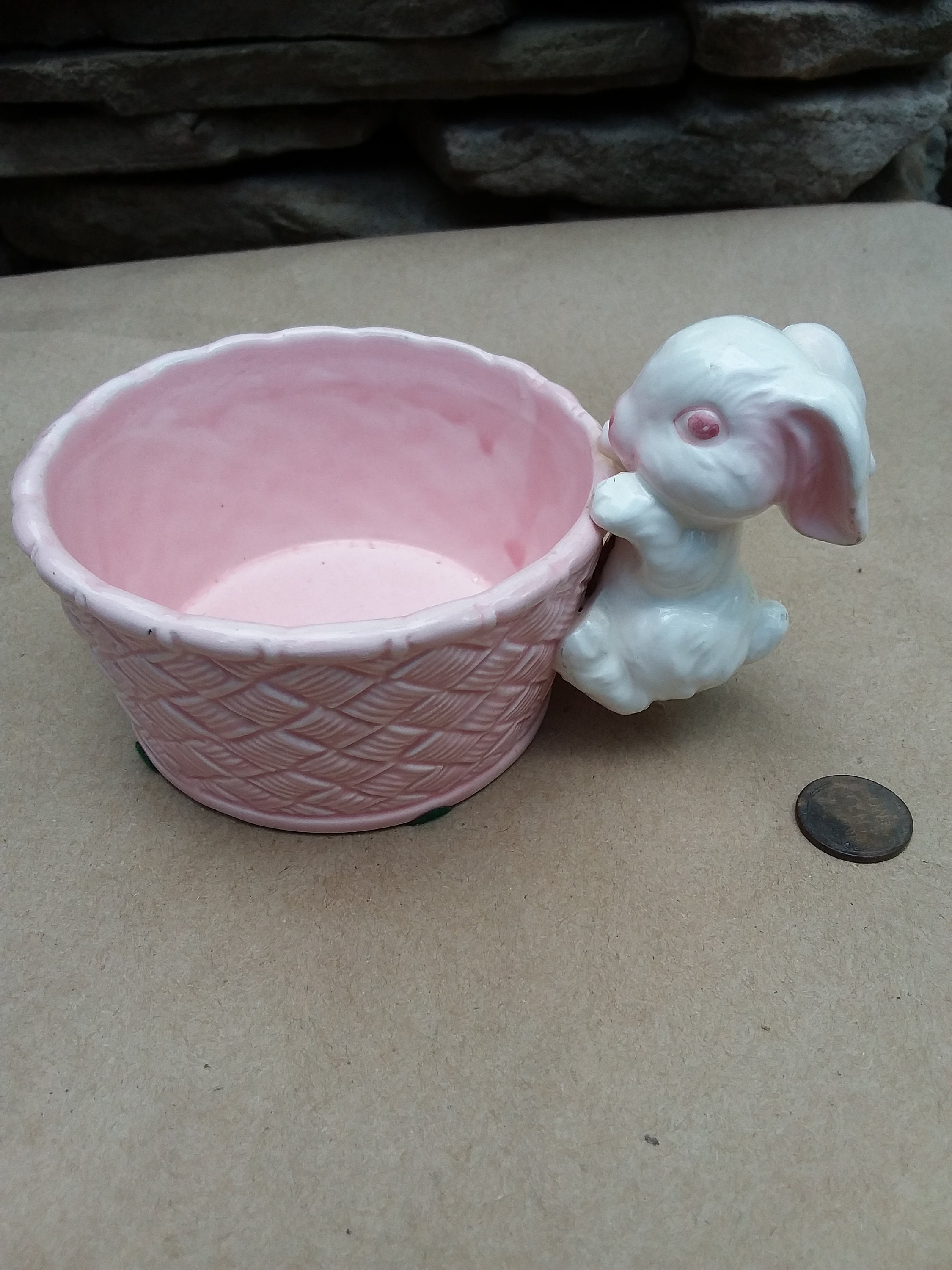 Vintage Bunny Rabbit & Basket Ceramic Planter or Trinket Box Etsy