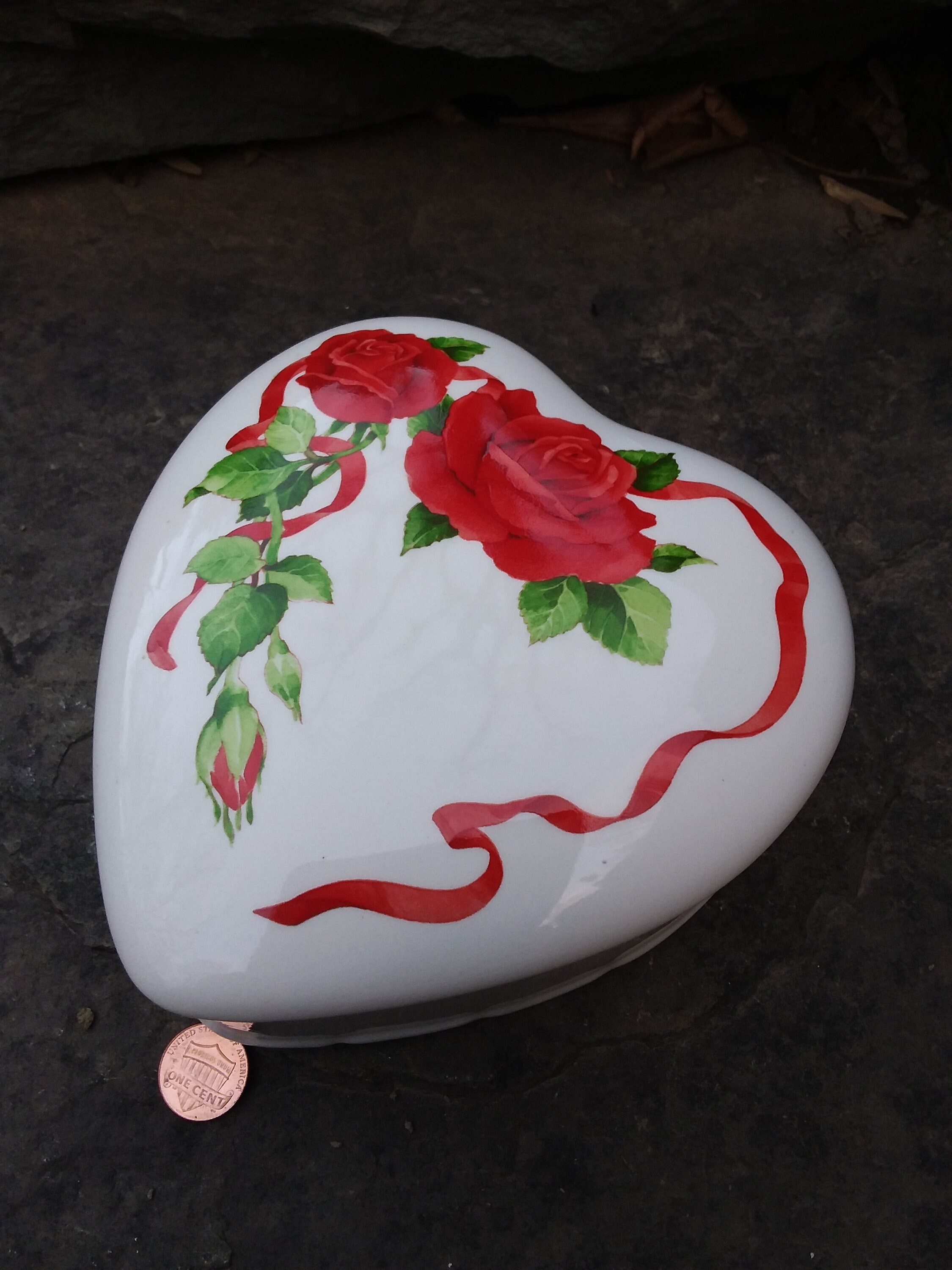 Vintage Teleflora Heart Shaped Lidded Candy Dish or Trinket