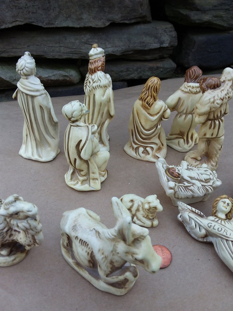 Vintage Nativity Set Paper Mache Composite Japan Set of 13 Etsy