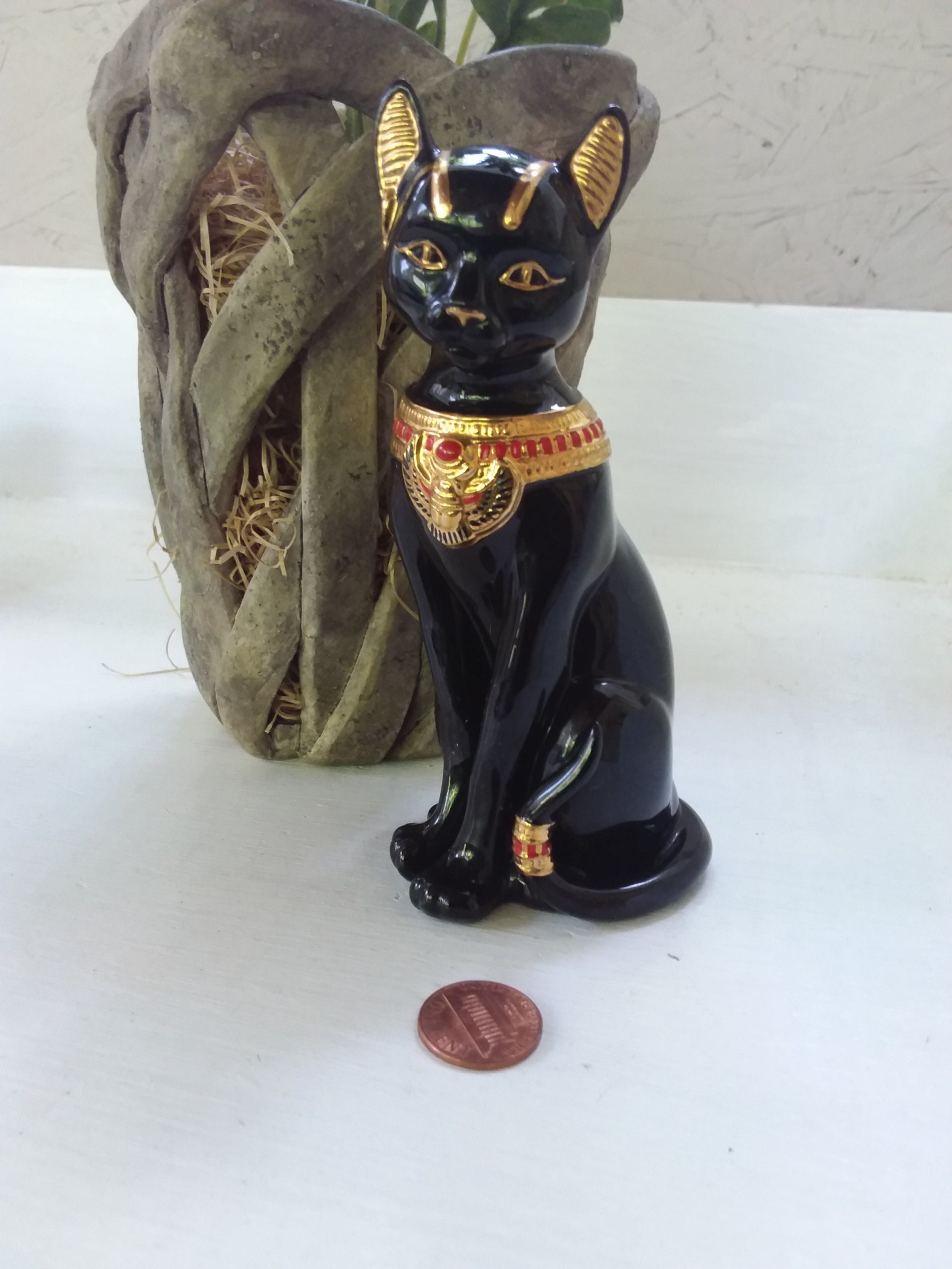 Vintage Lenox Black Bastet Cat Figurine: 24K Gold Trim, Egyptian Decor