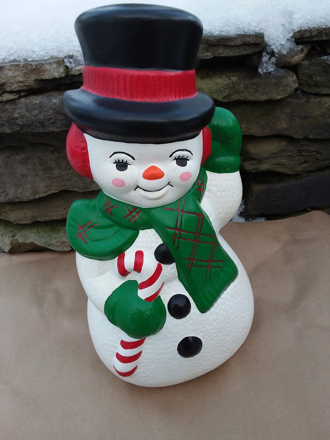 Vintage Large Ceramic Snowman From Mold Handmade 1983 | Etsy