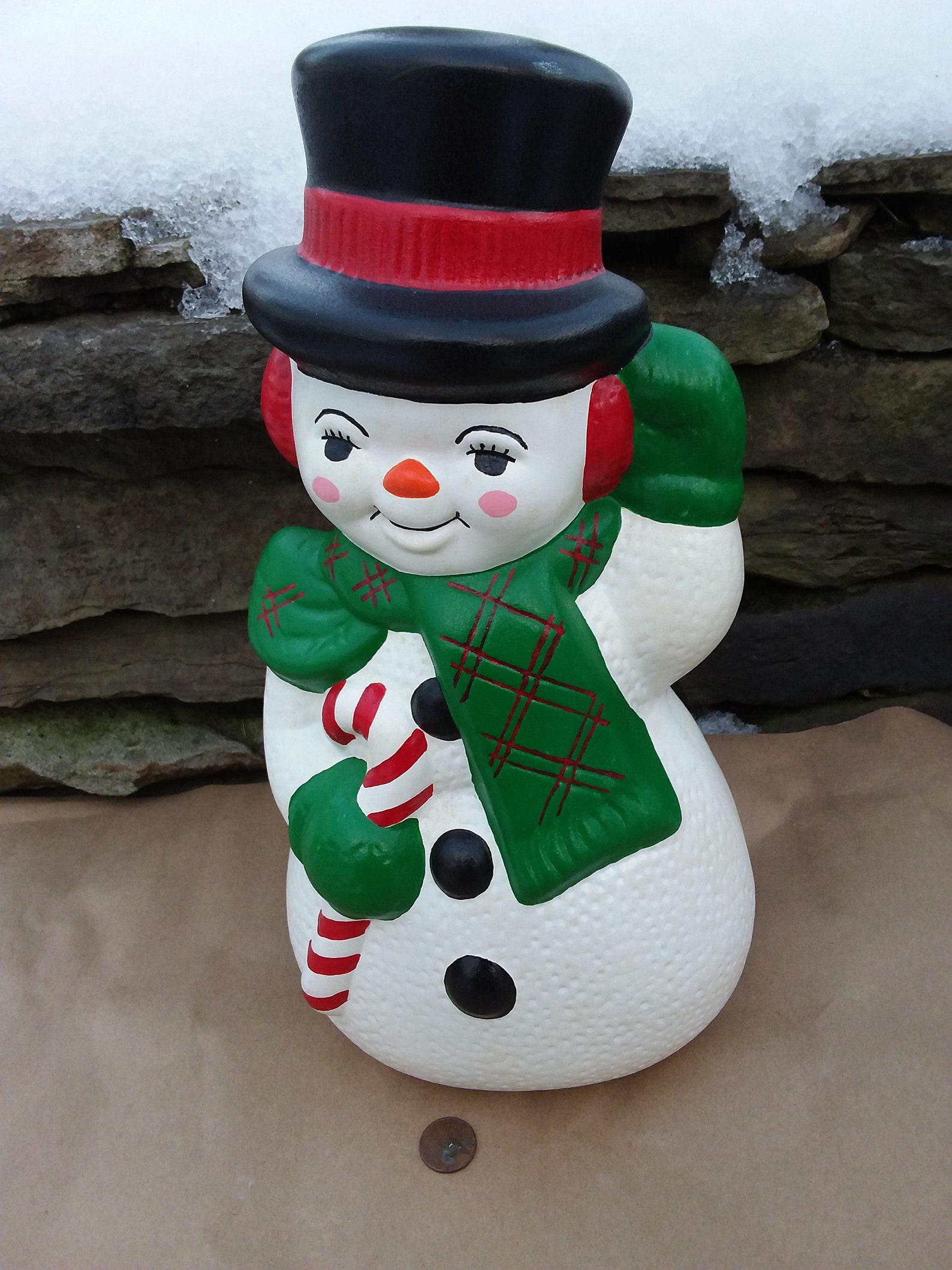Vintage Large Ceramic Snowman From Mold Handmade 1983 Etsy
