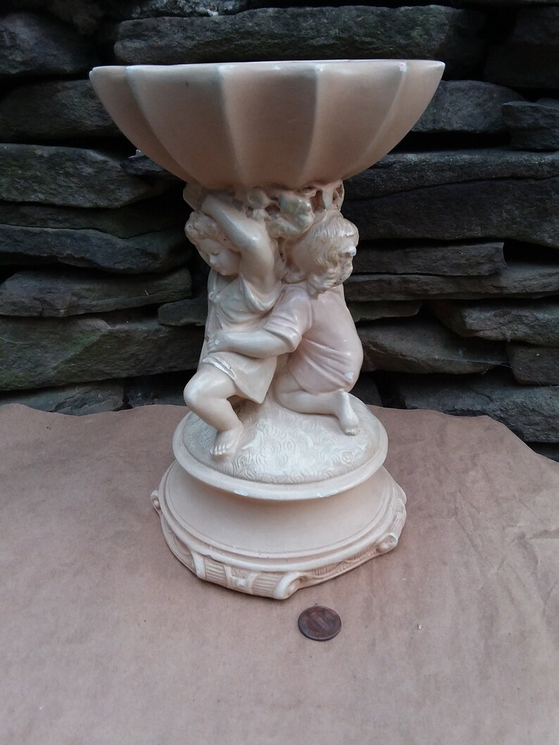 Vintage Chalkware Pedestal Cherub Bird Feeder Candy Dish Etsy