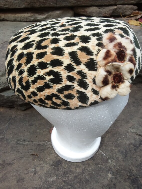 Vintage Faux Leopard Print Pill ox Hat, Fully Lin… - image 8