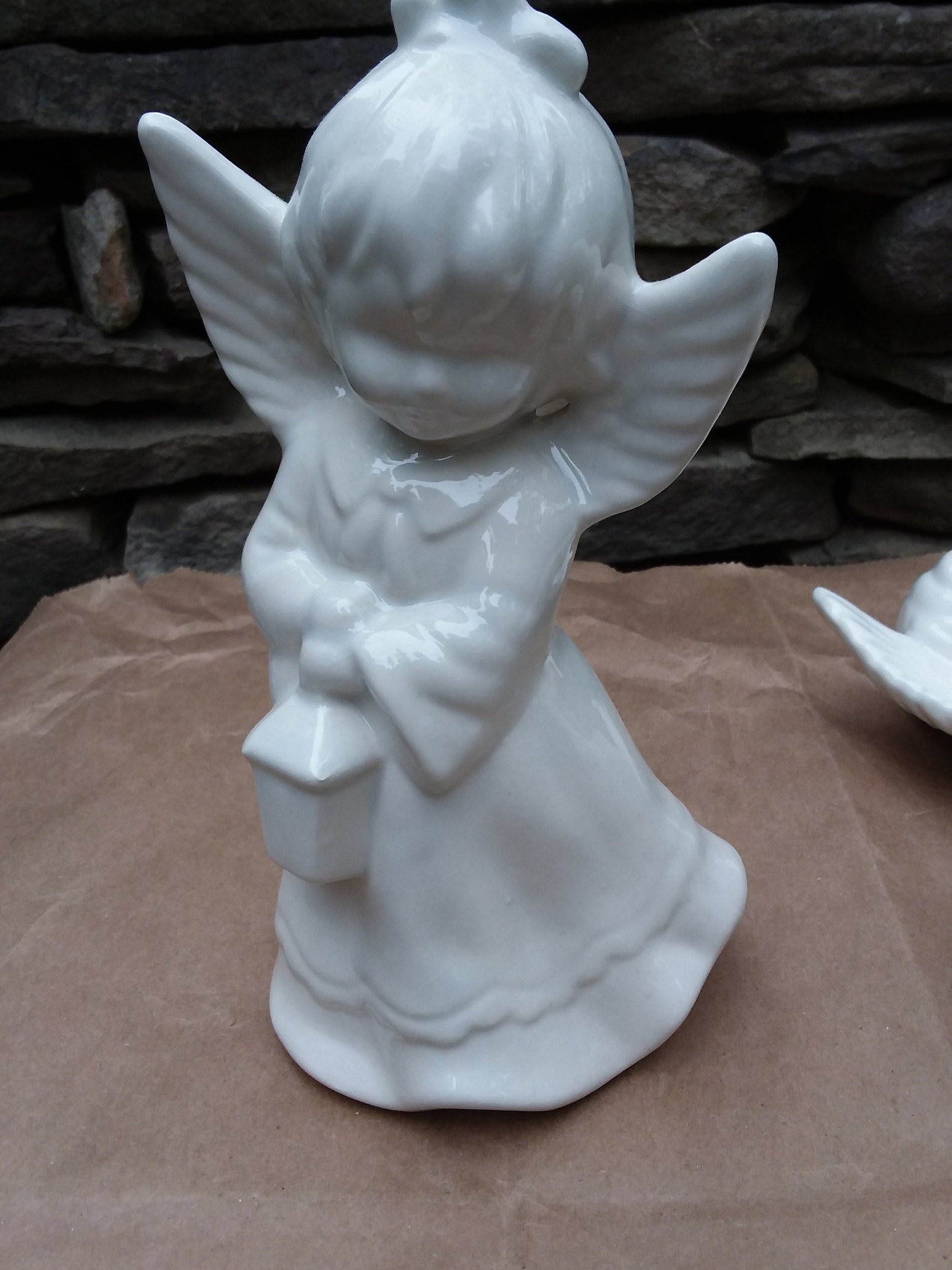 Vintage White Ceramic Angel Figurines Set of 2 Christmas Etsy